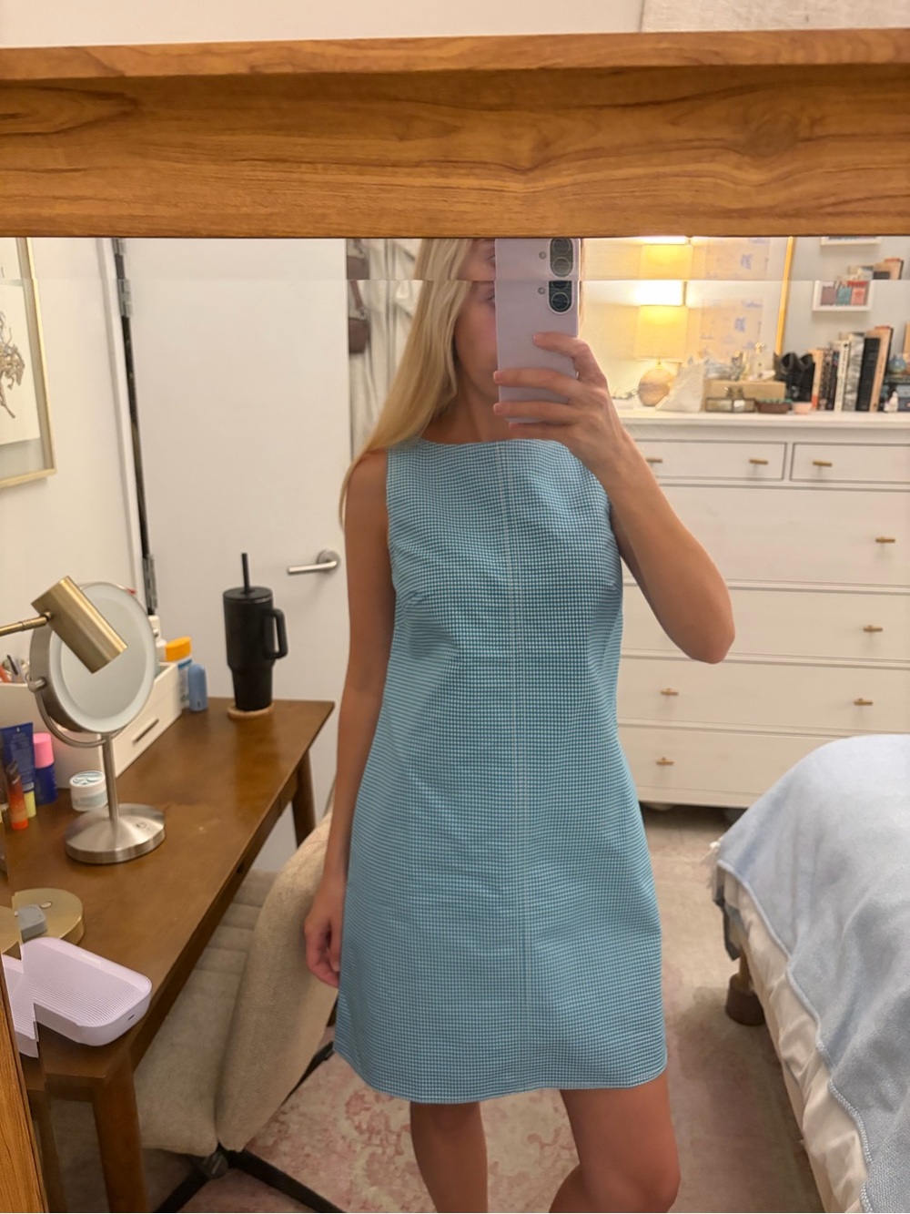 J. Crew Billie dress in gingham double cotton poplin in parrot teal NWOT